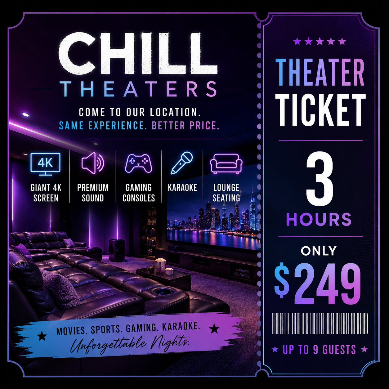 Chill Theaters Ticket (3 Hours)