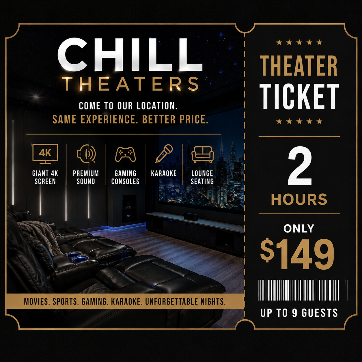 Chill Theaters Ticket (2 Hours)